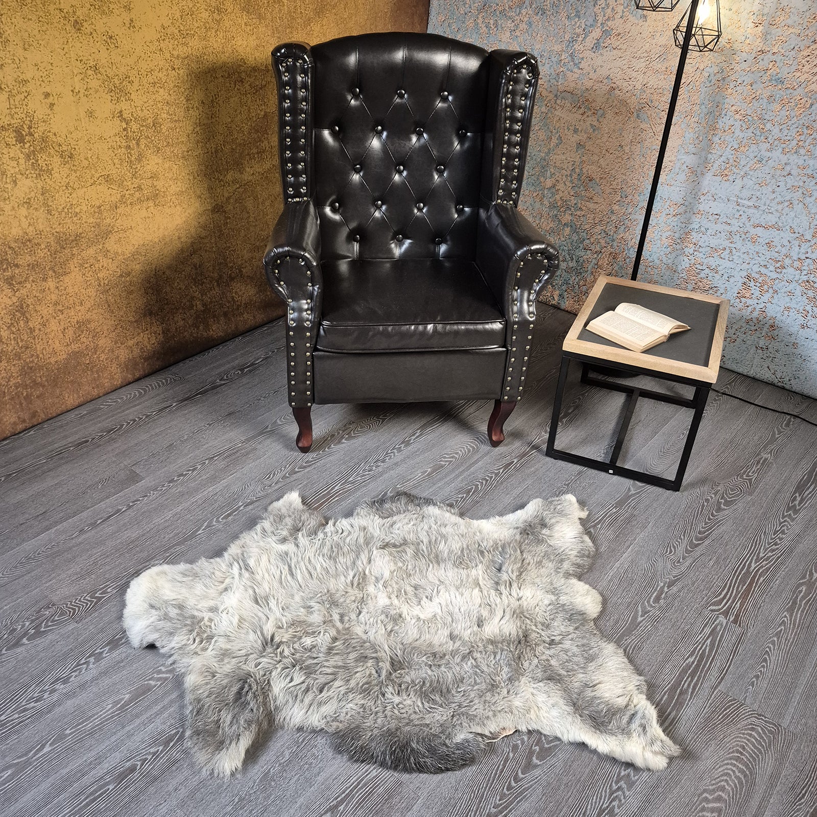 Heidschnuckenfell weiss - grau 120x90cm #13895