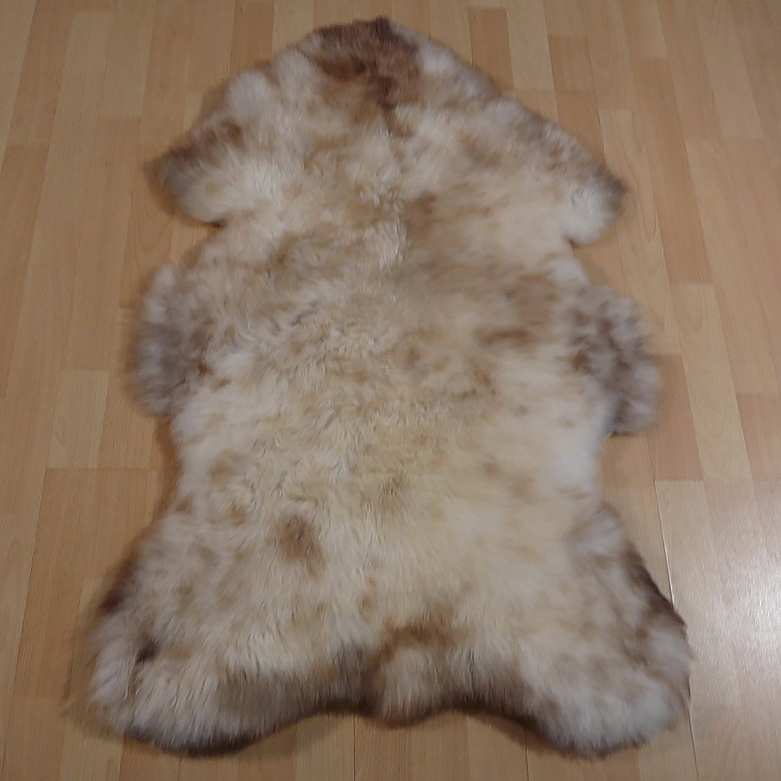 Exklusives Unikat Lammfell weiß - hellbraun 110x75cm #14282