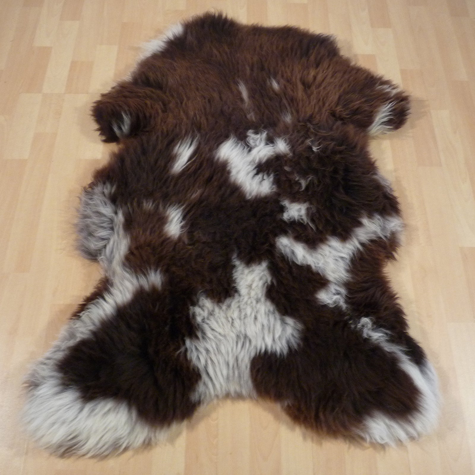 Exklusives Unikat Schaffell braun - weiß 130x90cm #14726