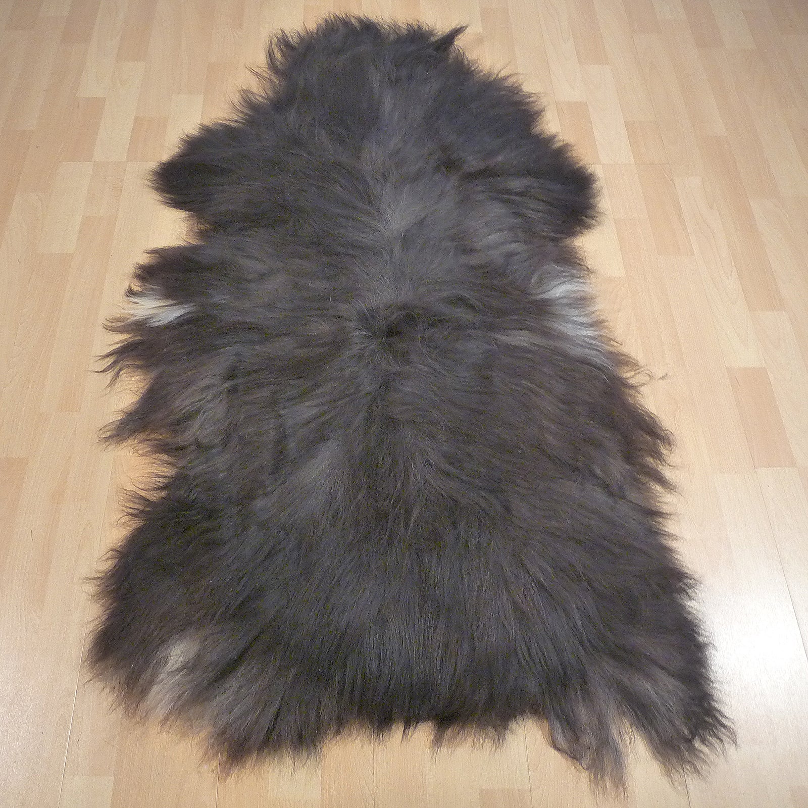 Exklusives Unikat Islandschaffell weiß - schwarzbraun 155x90cm #14899