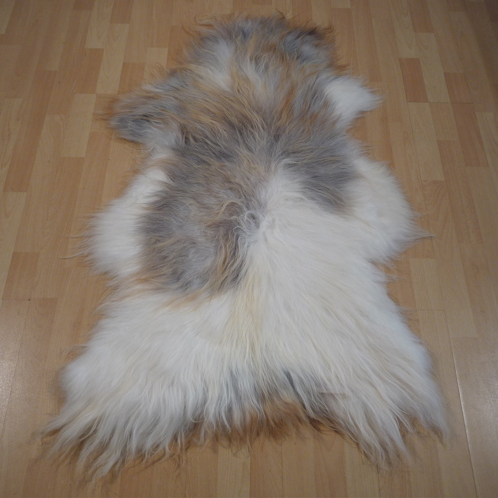Exklusives Unikat Islandschaffell weiß - grau - braun 135x85cm #14942