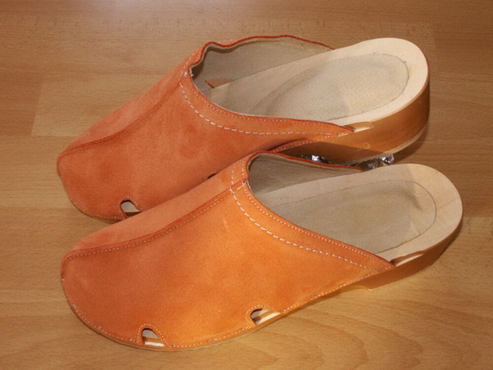 Schwedenclogs Clogs Leder Holz orange
