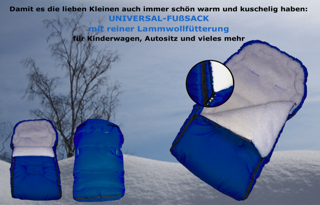 Baby Universal Fußsack mit echter Lammwoll-Fütterung blau
