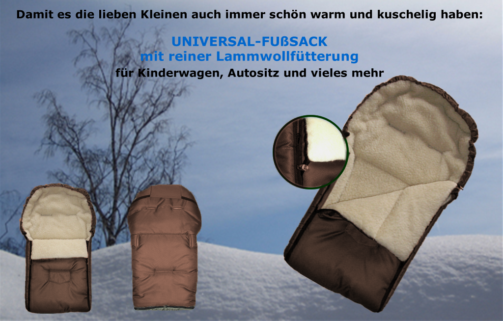 Baby Universal Fußsack mit echter Lammwoll-Fütterung braun