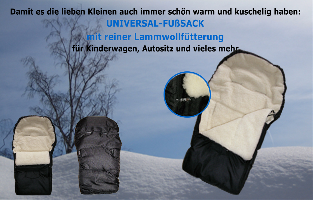 Baby Universal Fußsack mit echter Lammwoll-Fütterung schwarz