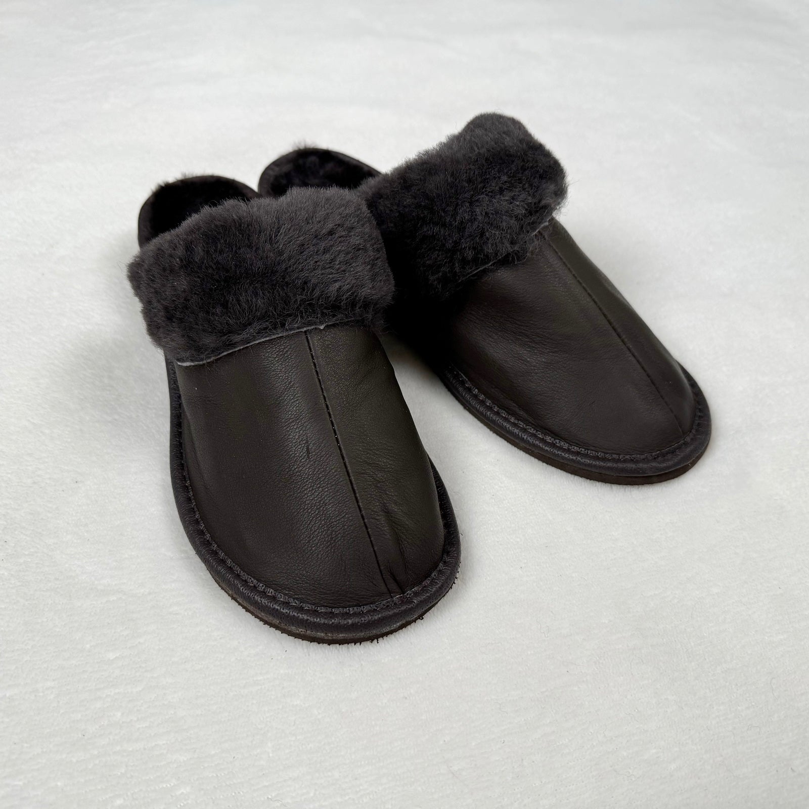 Damen Lammfell Hausschuhe Slipper Glattleder braun