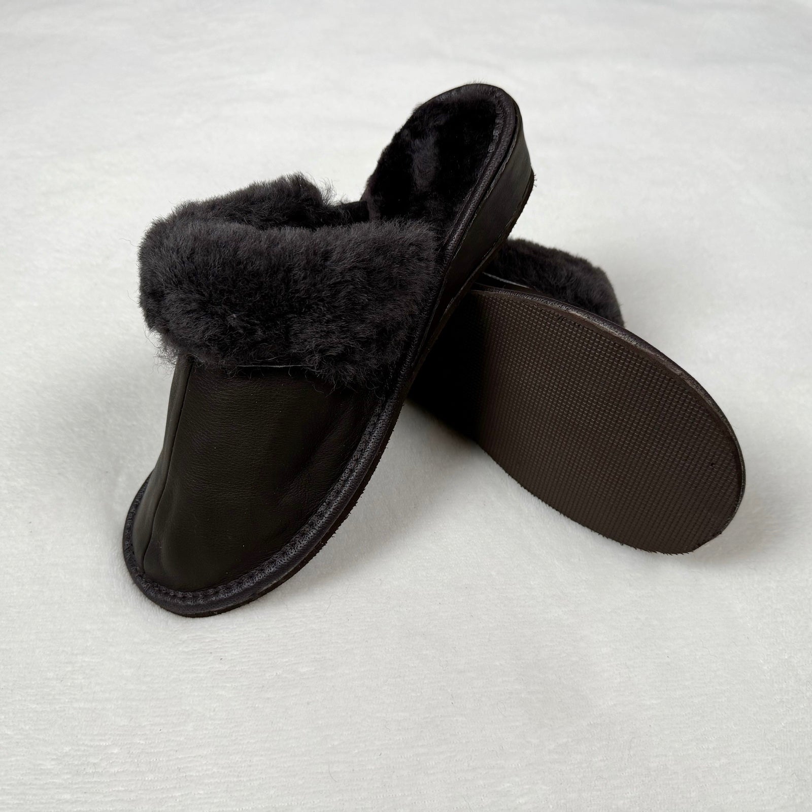 Damen Lammfell Hausschuhe Slipper Glattleder braun