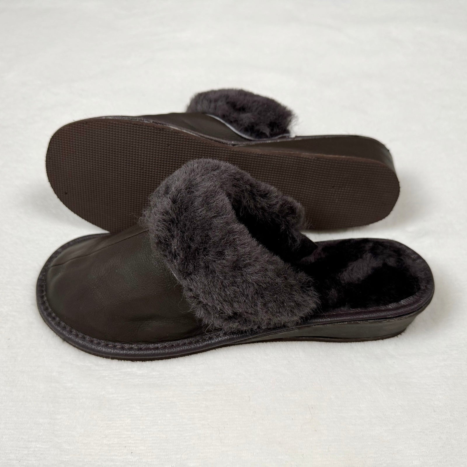 Damen Lammfell Hausschuhe Slipper Glattleder braun