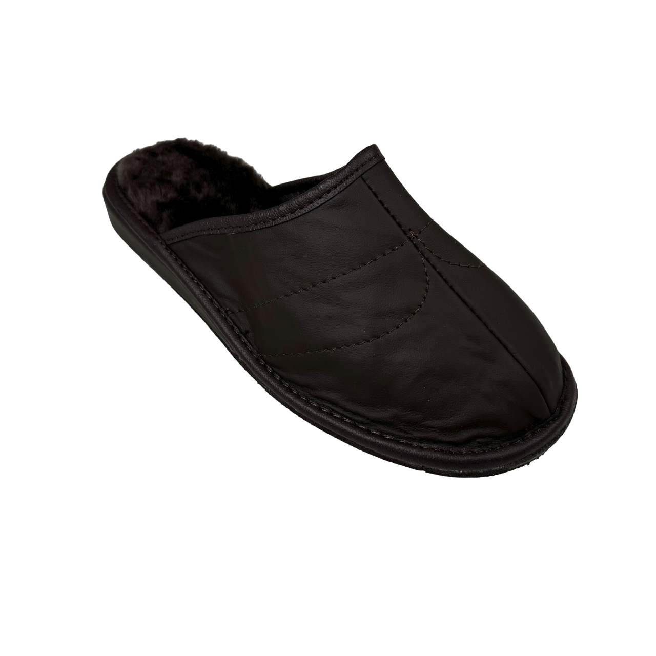 Herren Lammfell Hausschuhe Slipper Glattleder braun