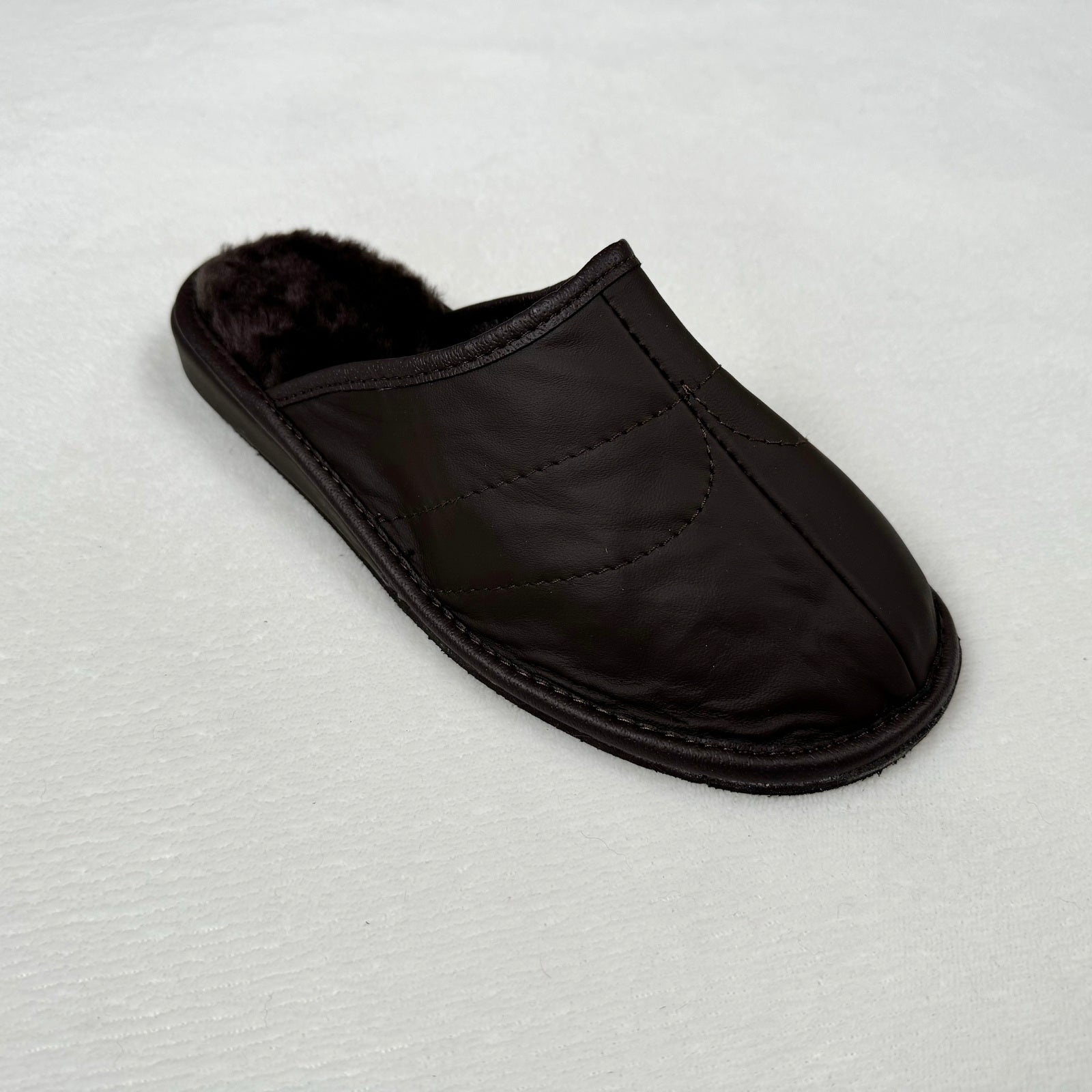 Herren Lammfell Hausschuhe Slipper Glattleder braun
