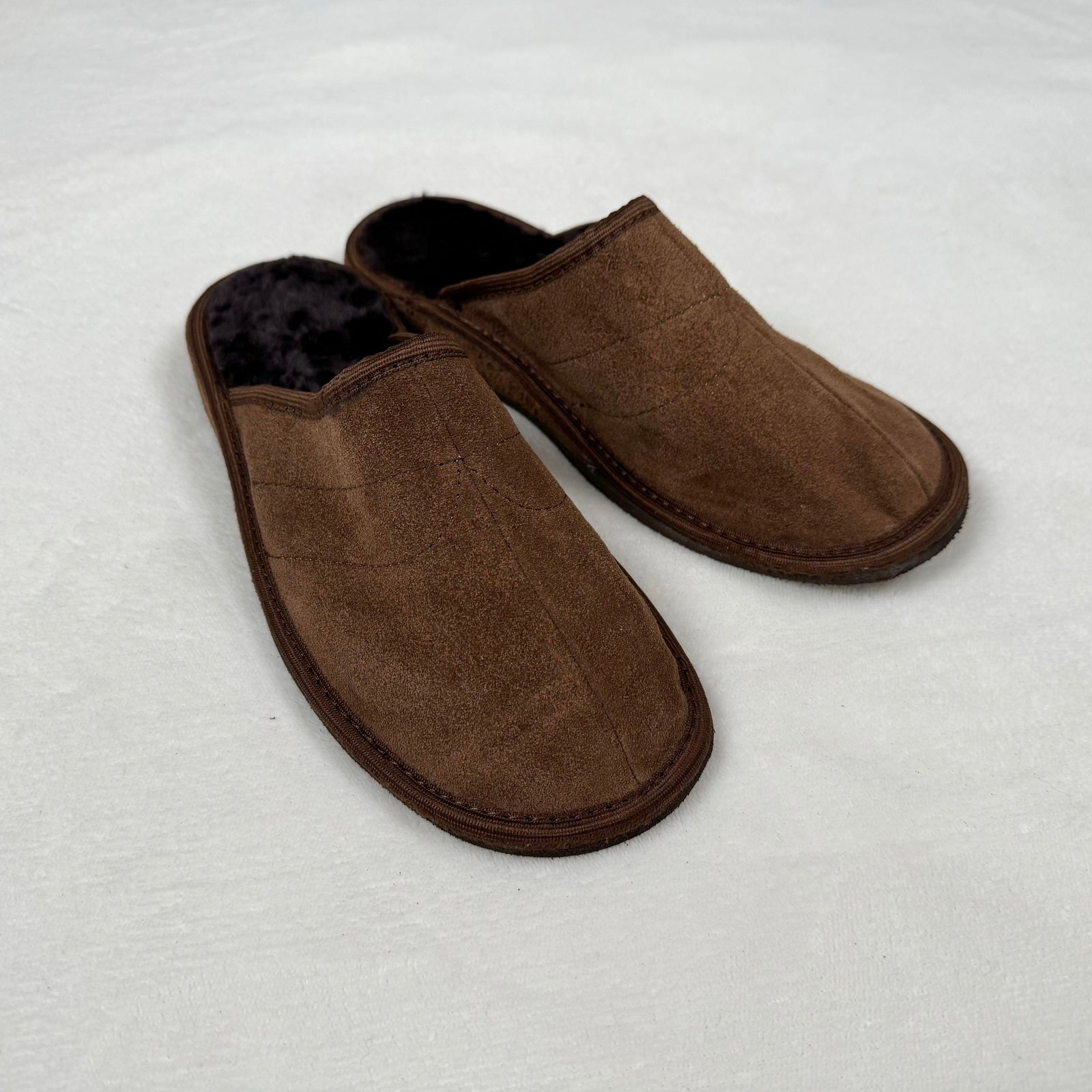 Herren Lammfell Hausschuhe Slipper Wildleder braun
