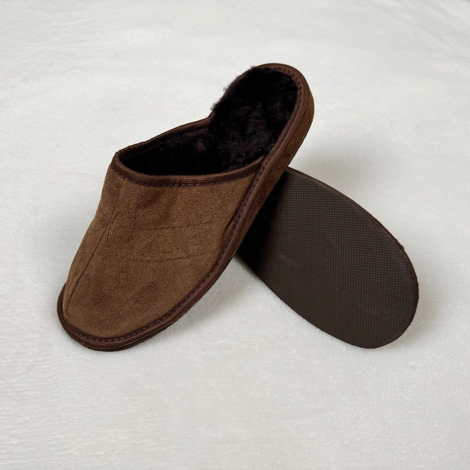 Herren Lammfell Hausschuhe Slipper Wildleder braun