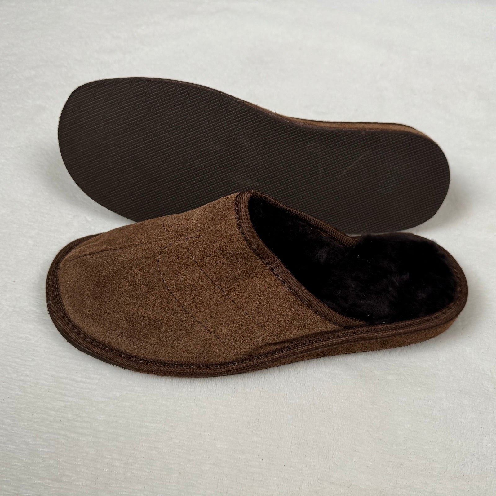 Herren Lammfell Hausschuhe Slipper Wildleder braun