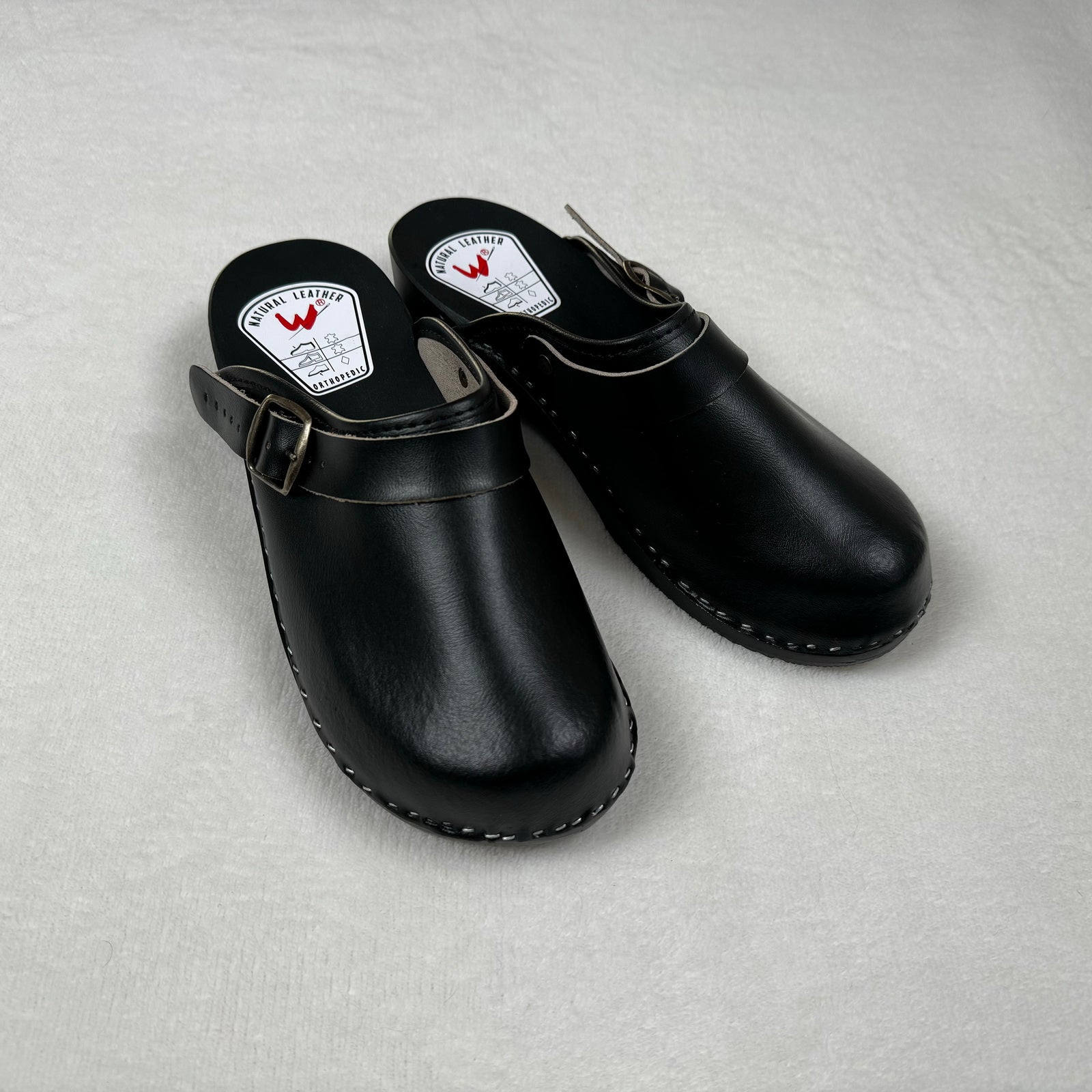 Schwedenclogs Clogs Leder Holz schwarz
