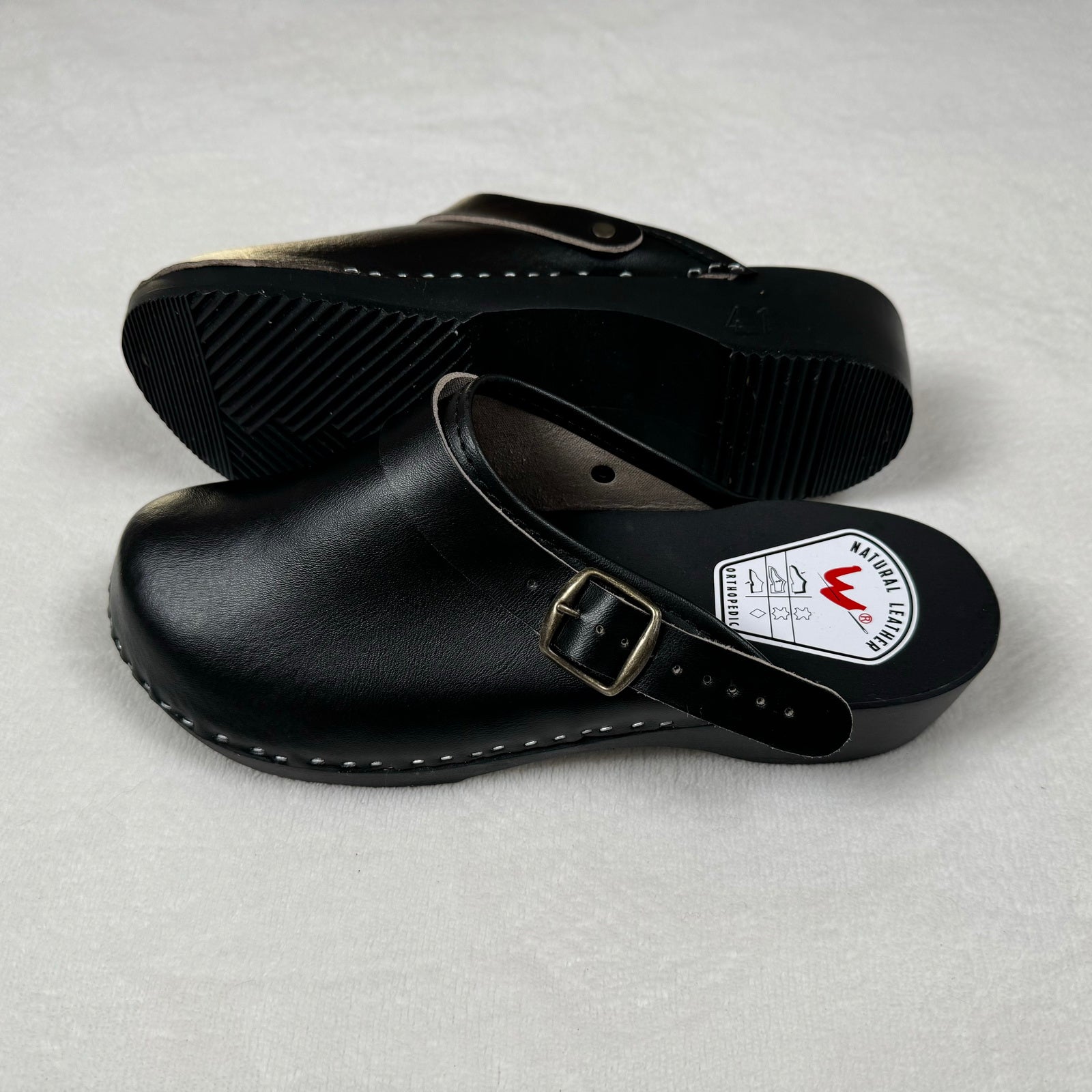 Schwedenclogs Clogs Leder Holz schwarz