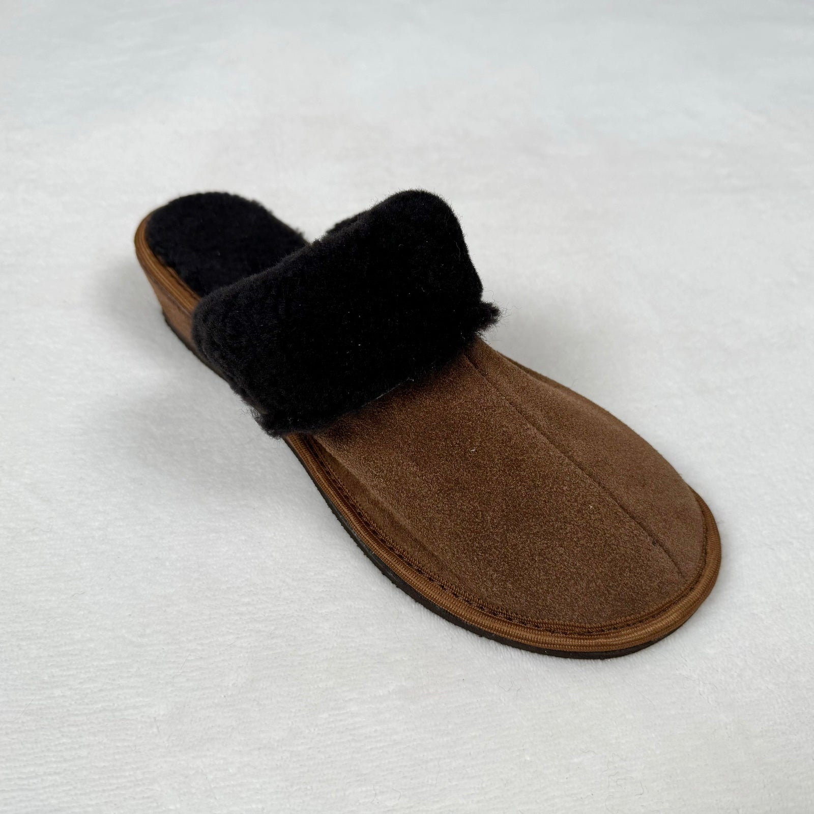 Damen Lammfell Hausschuhe Slipper Wildleder braun