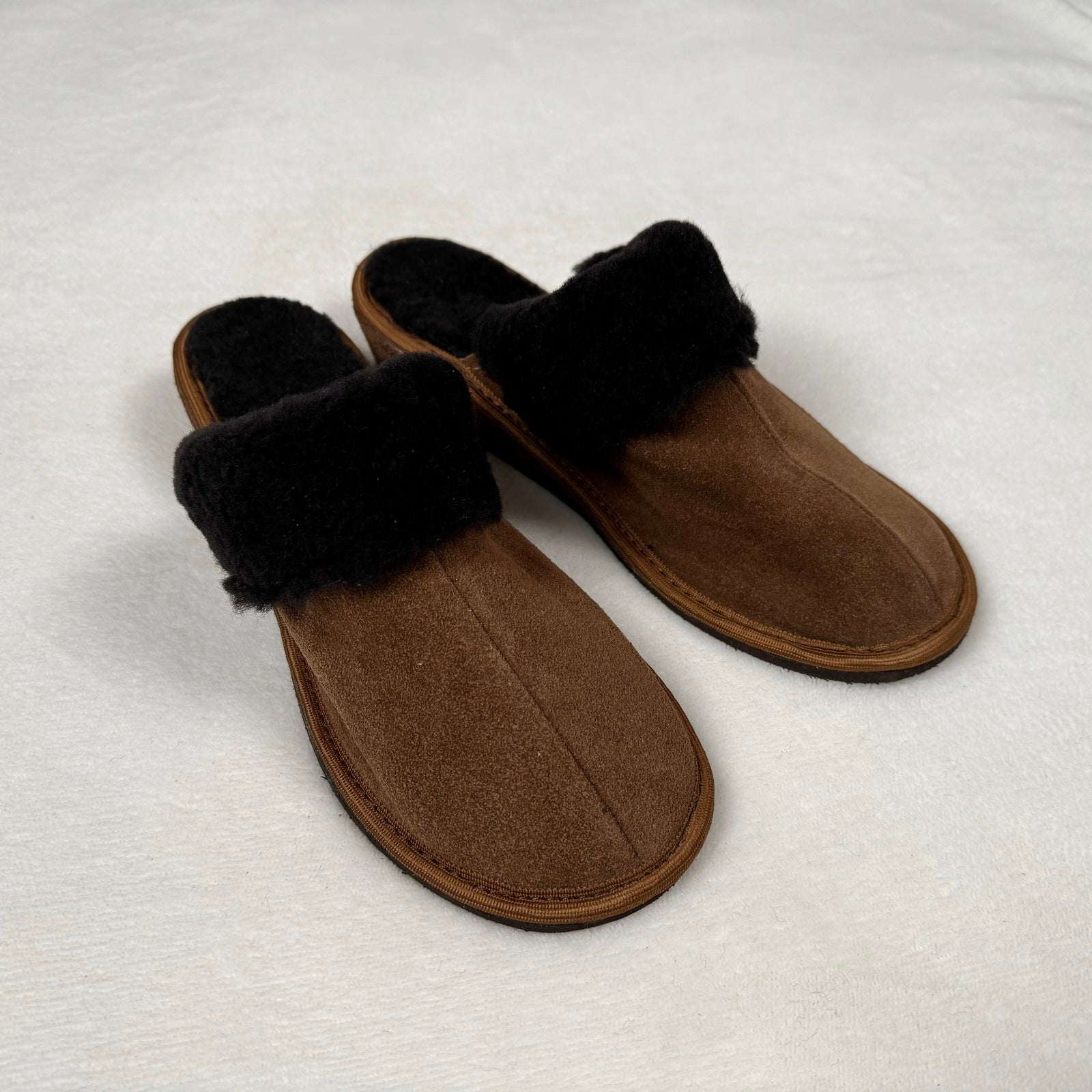 Damen Lammfell Hausschuhe Slipper Wildleder braun
