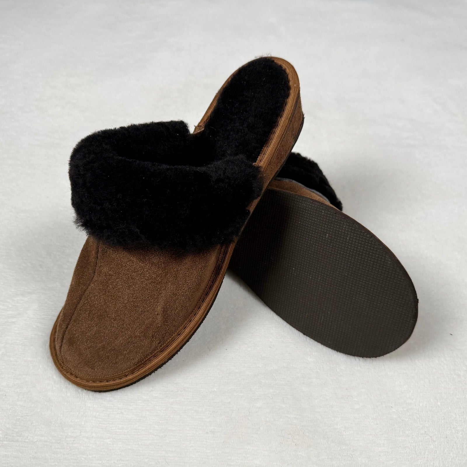 Damen Lammfell Hausschuhe Slipper Wildleder braun