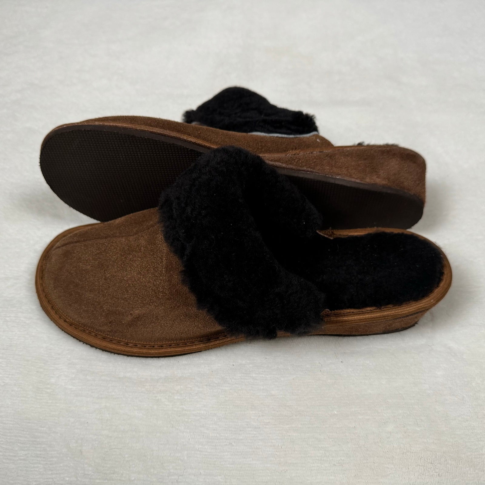 Damen Lammfell Hausschuhe Slipper Wildleder braun