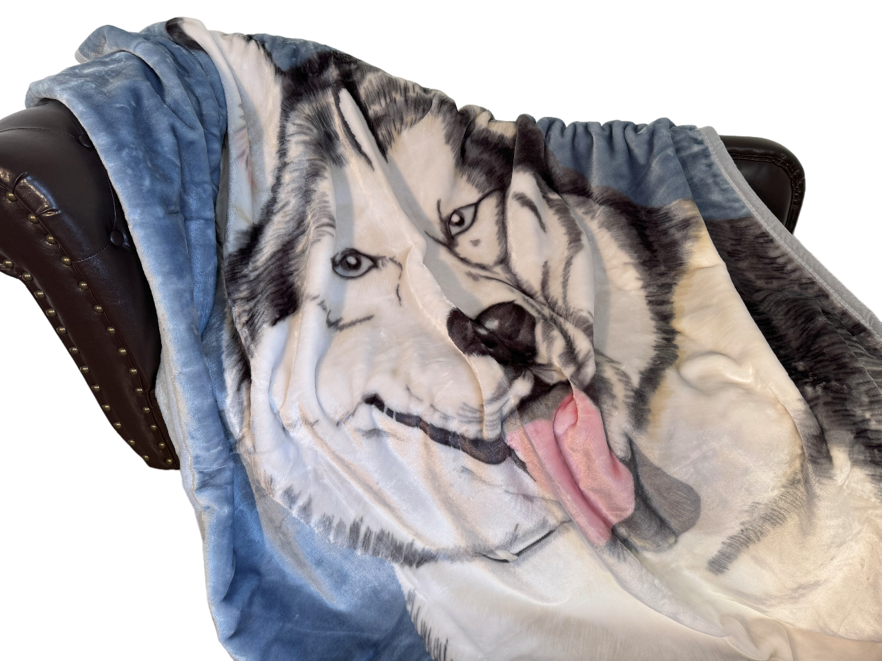 Kuscheldecke Tagesdecke Wohndecke Tiermotiv 1 Husky blau
