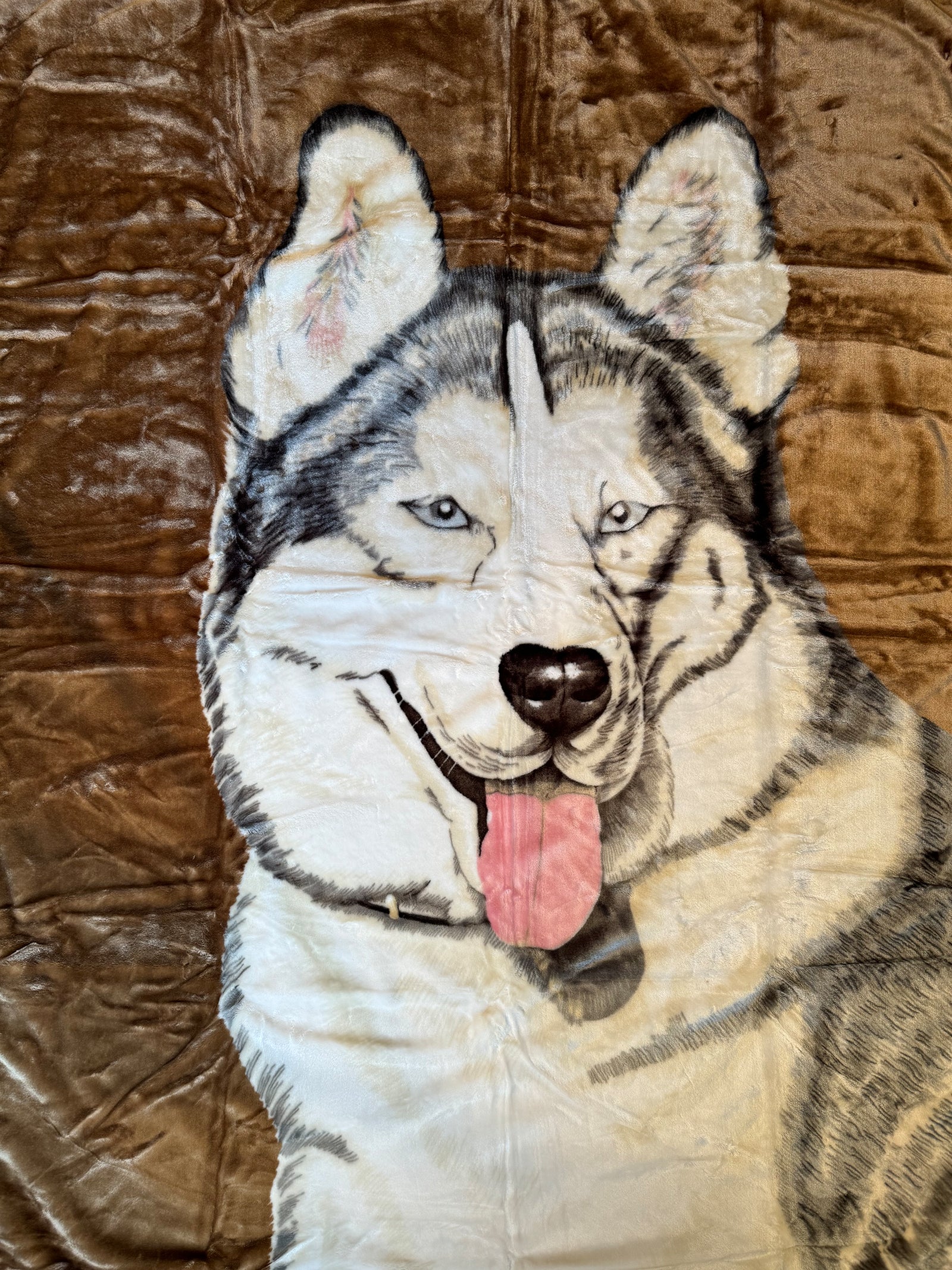 Kuscheldecke Tagesdecke Wohndecke Tiermotiv 1 Husky braun