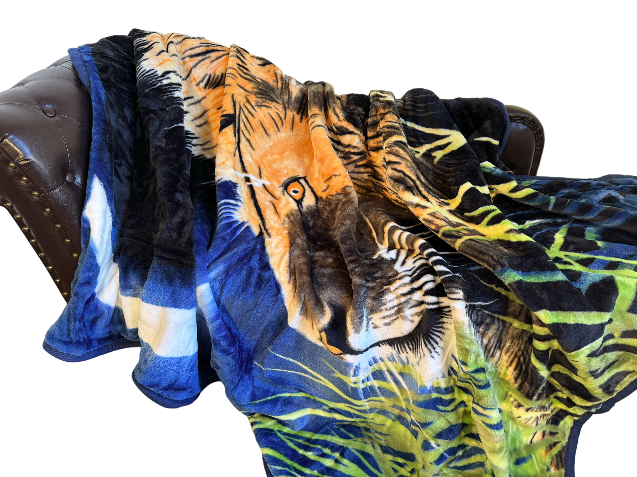 Kuscheldecke Tagesdecke Wohndecke Tiermotiv Löwenkopf mit Mond