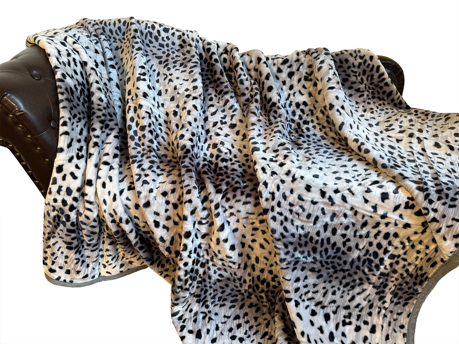 Kuscheldecke Tagesdecke Wohndecke Felloptik Schnee-Leopard