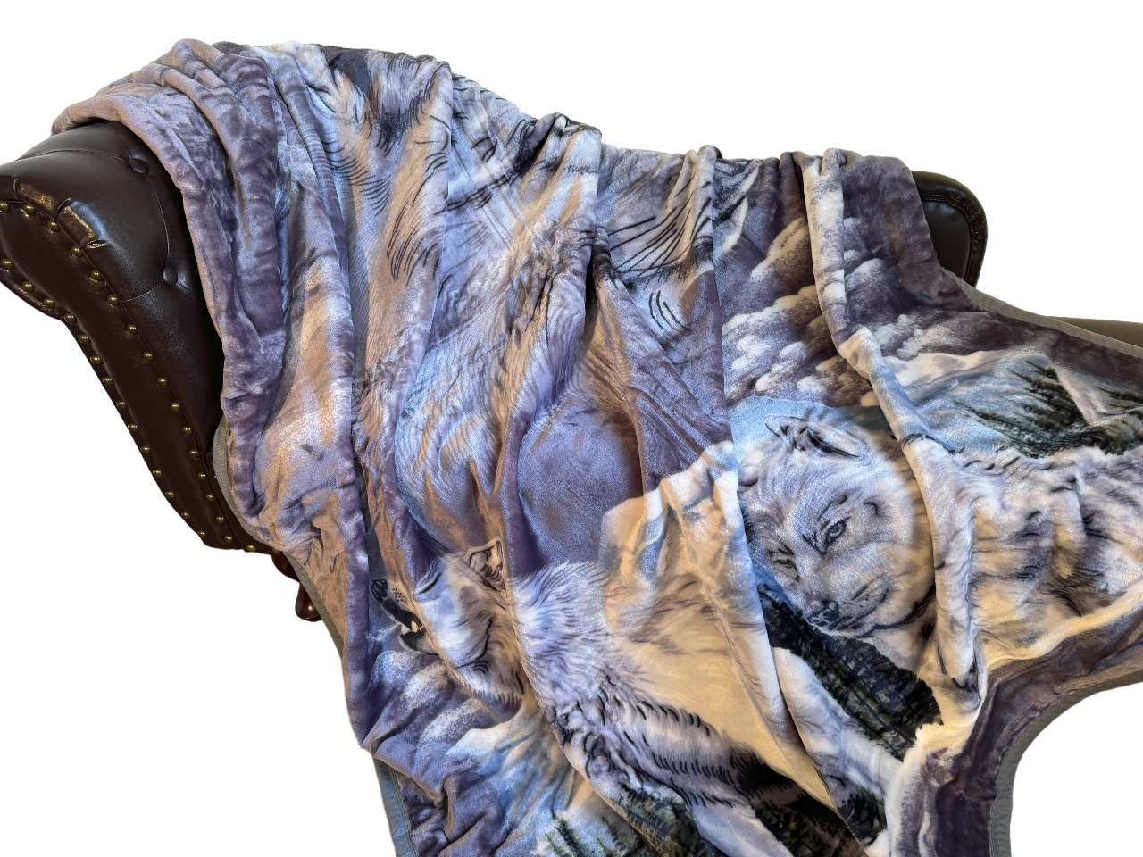 Kuscheldecke Tagesdecke Wohndecke Tiermotiv Silberwolf