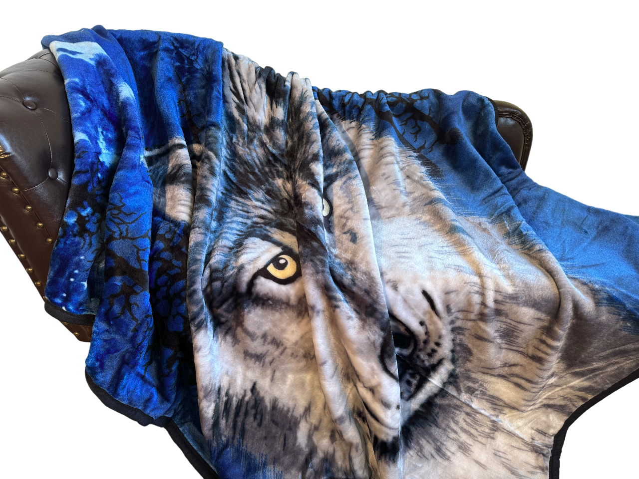 Kuscheldecke Tagesdecke Wohndecke Tiermotiv Wolf Vollmond