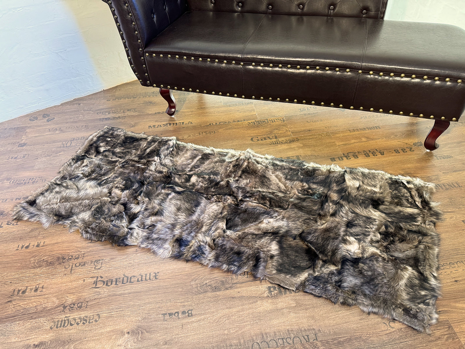 Echter Pelzläufer PL-184 Fellläufer Lammfellläufer 160x60cm braun schwarz geflammt