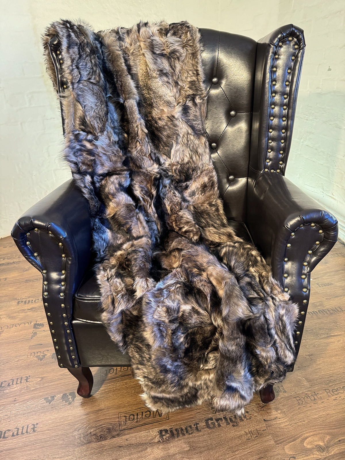 Echter Pelzläufer PL-184 Fellläufer Lammfellläufer 160x60cm braun schwarz geflammt