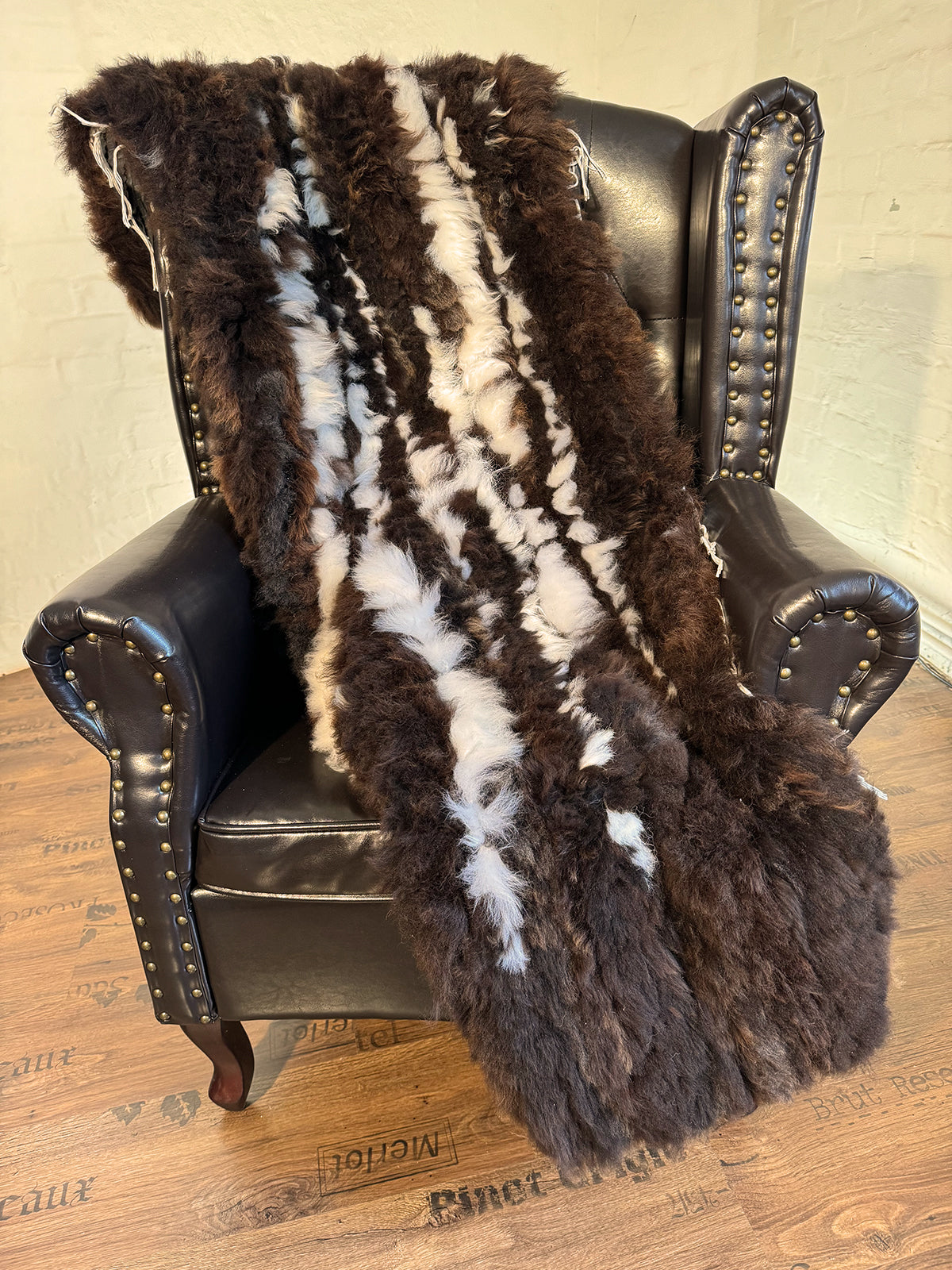 Echter Pelzläufer PL-247 Fellläufer Lammfellläufer 160x60cm braun weiß