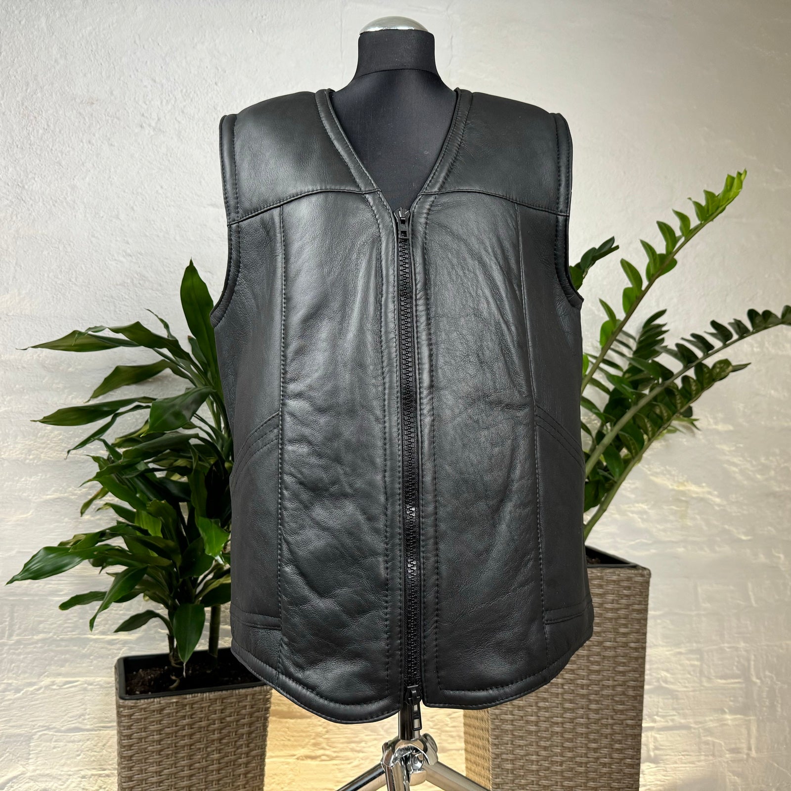 Herren Lammfell Lederweste schwarz Modell I