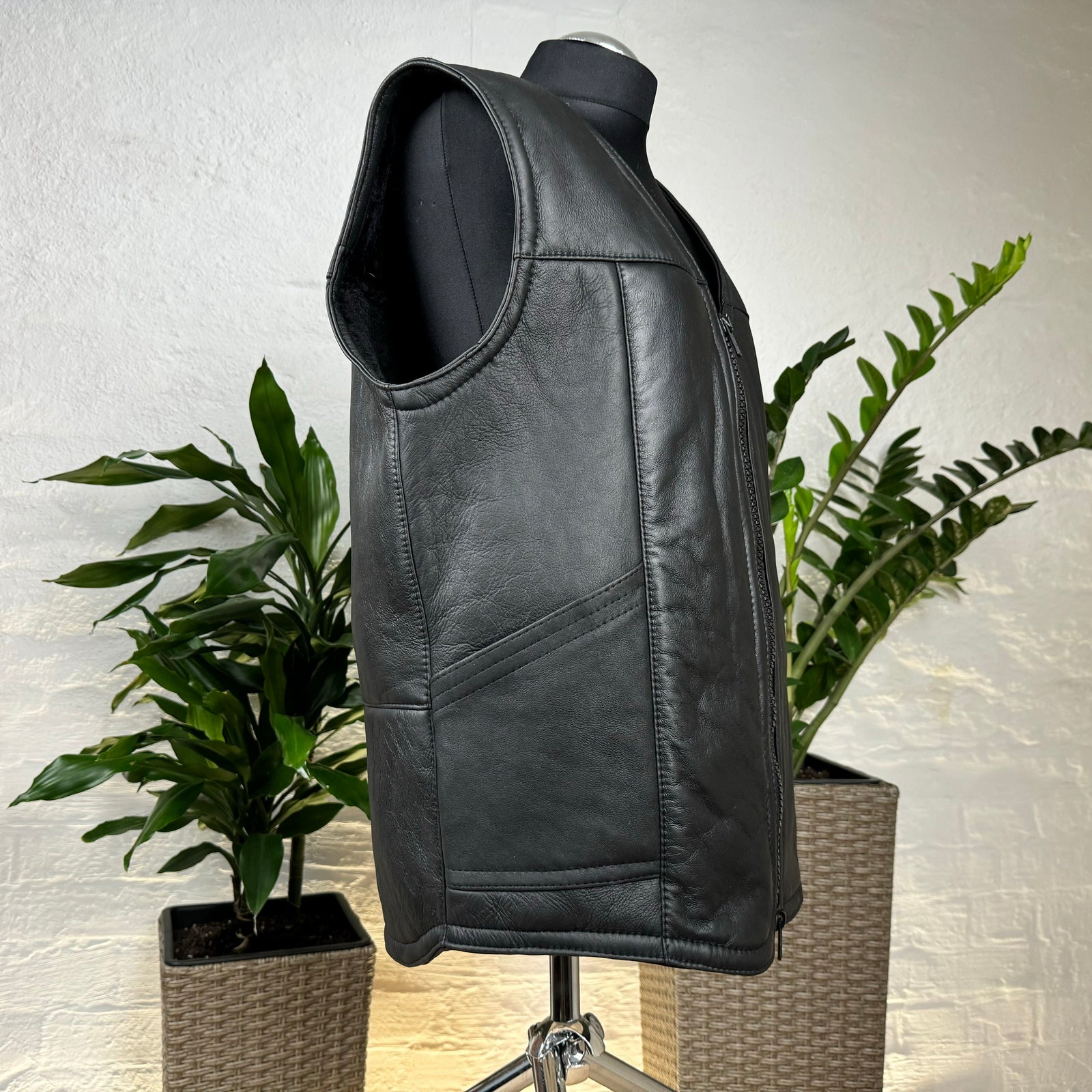 Herren Lammfell Lederweste schwarz Modell I