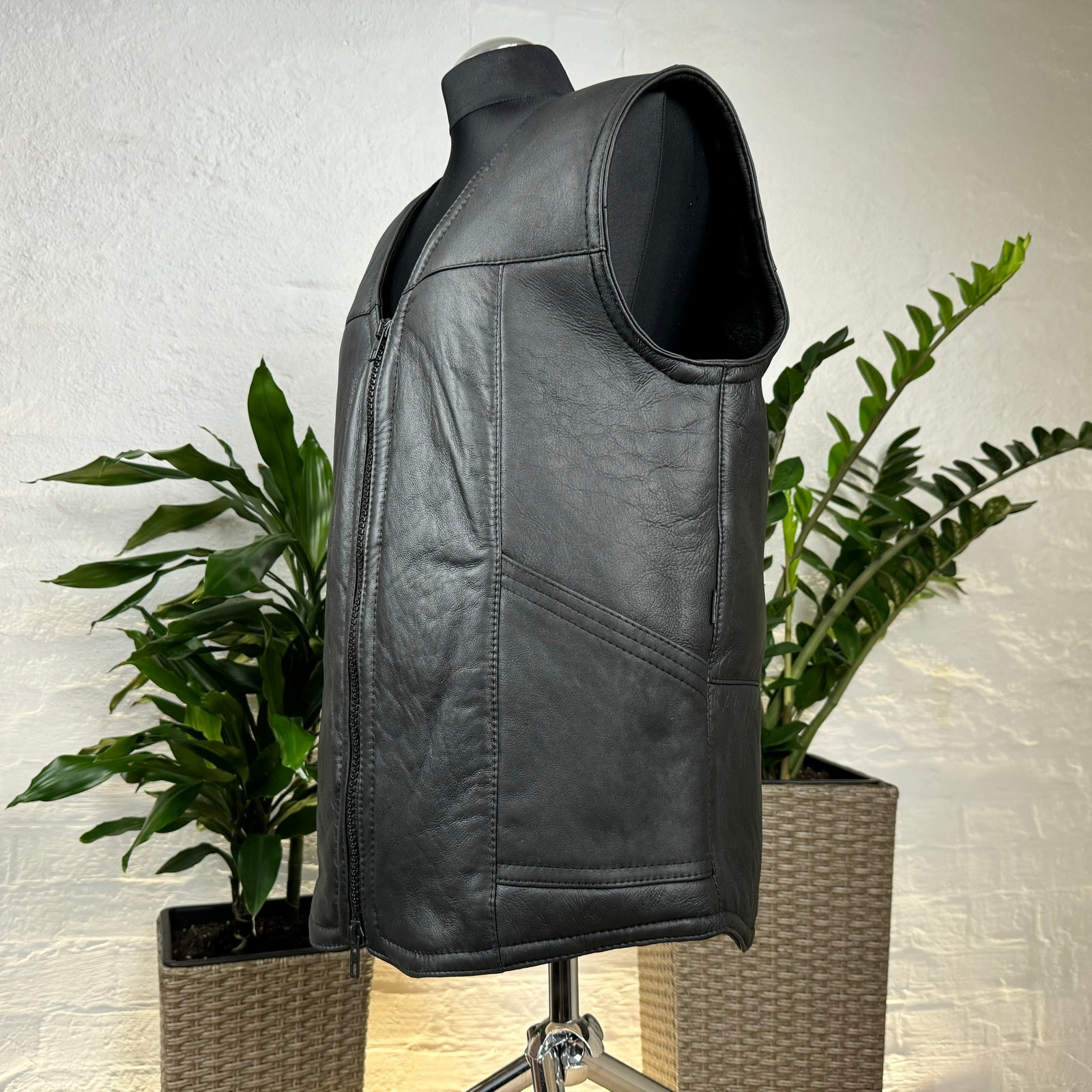 Herren Lammfell Lederweste schwarz Modell I