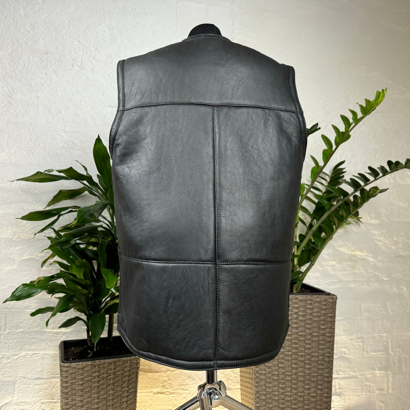 Herren Lammfell Lederweste schwarz Modell I