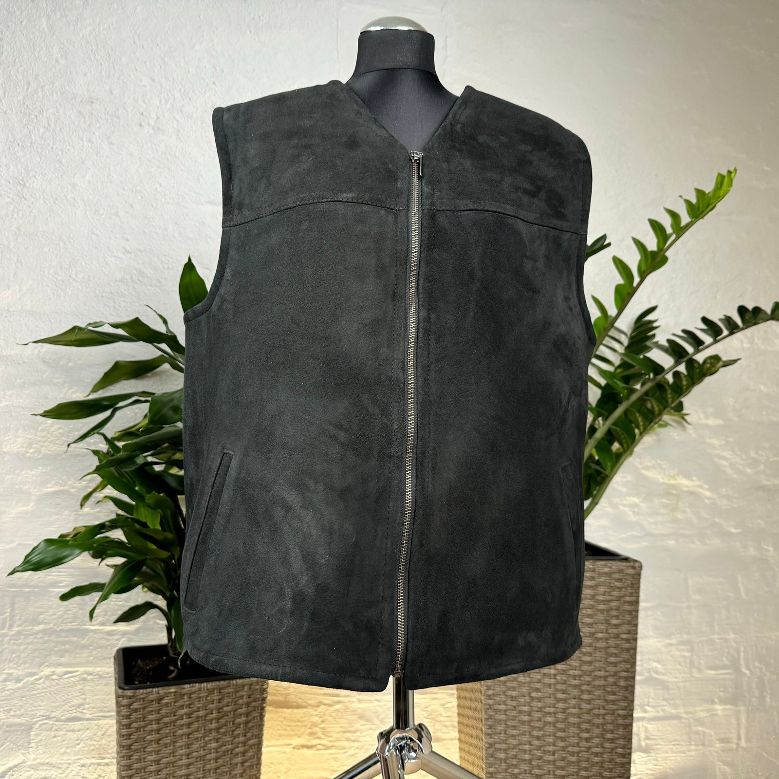 Herren Lammfell Lederweste schwarz Modell II