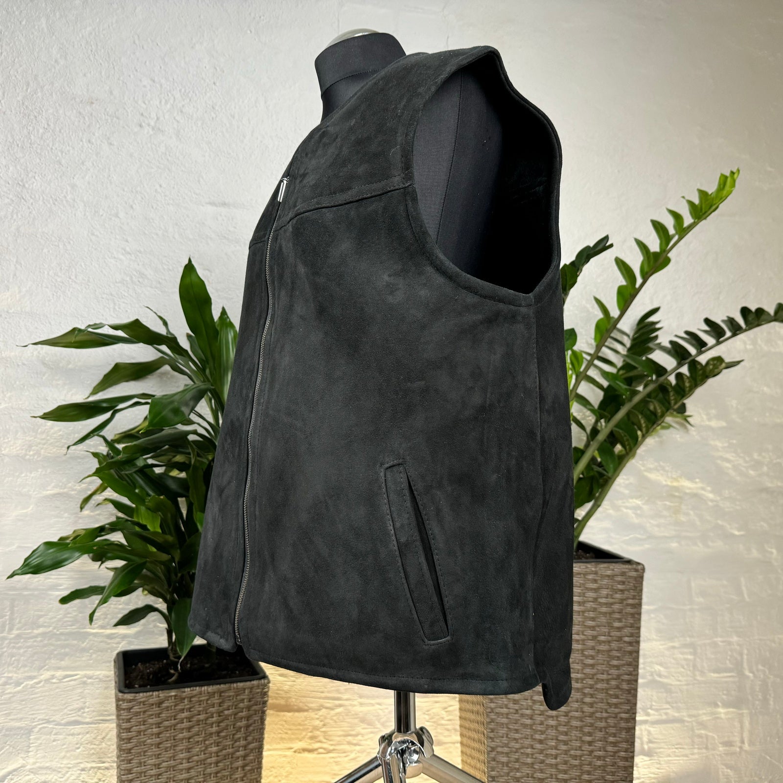 Herren Lammfell Lederweste schwarz Modell II