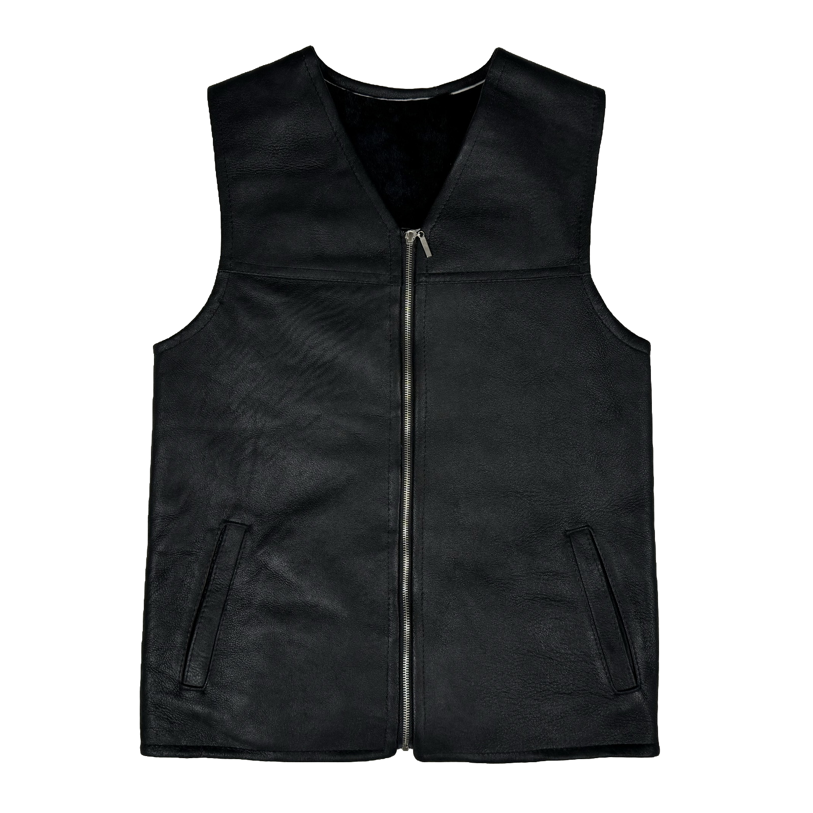Herren Lammfell Lederweste schwarz Modell III