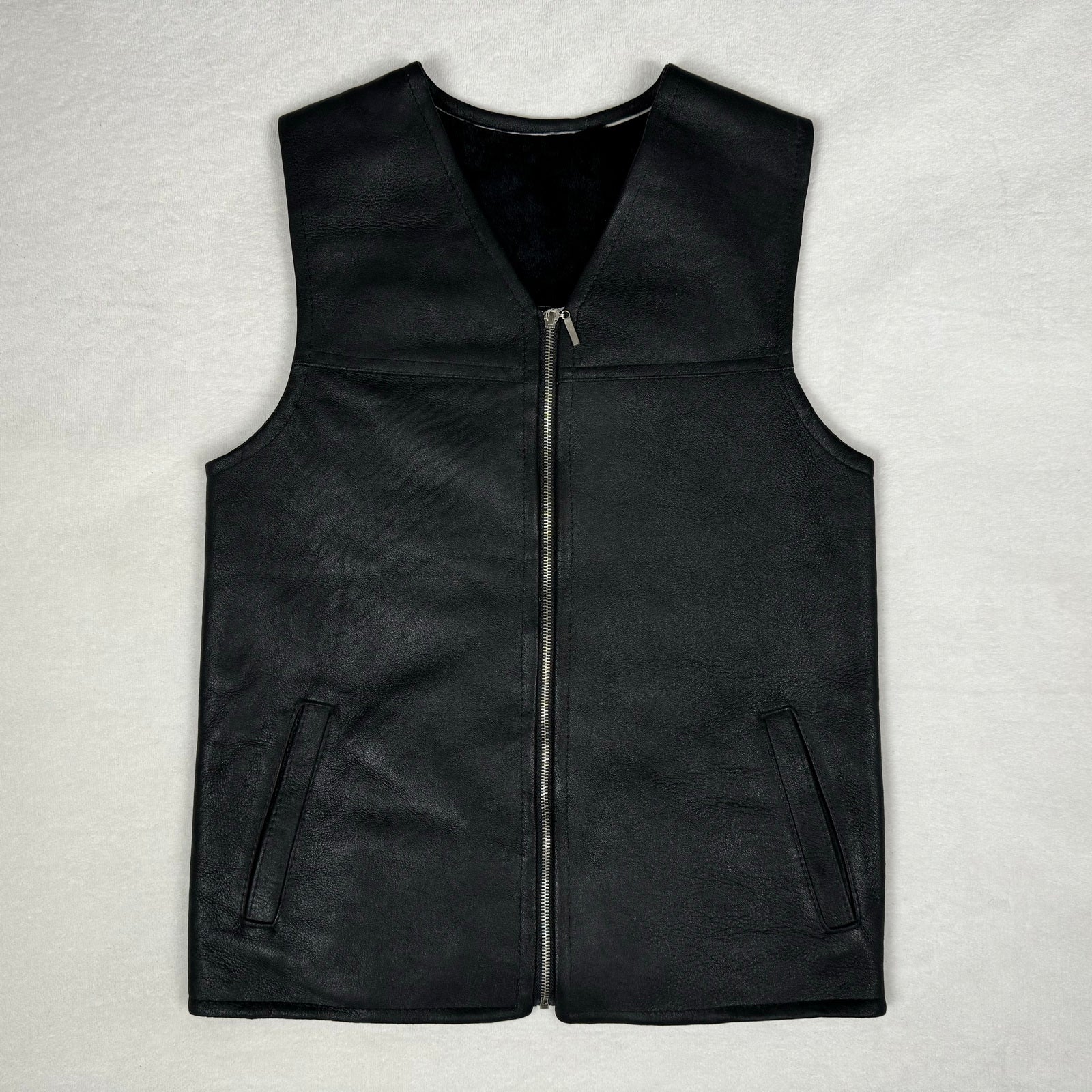 Herren Lammfell Lederweste schwarz Modell III