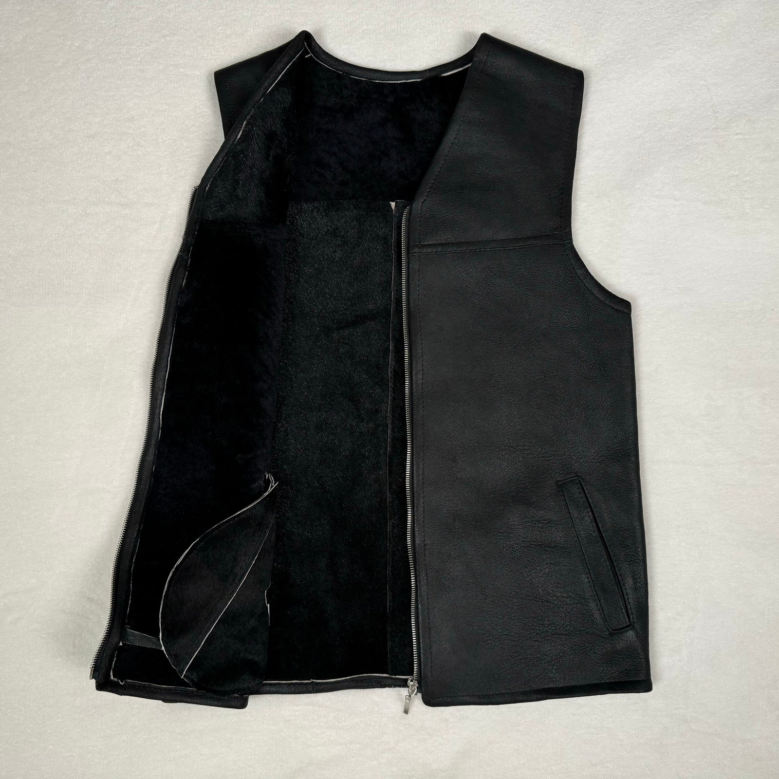Herren Lammfell Lederweste schwarz Modell III