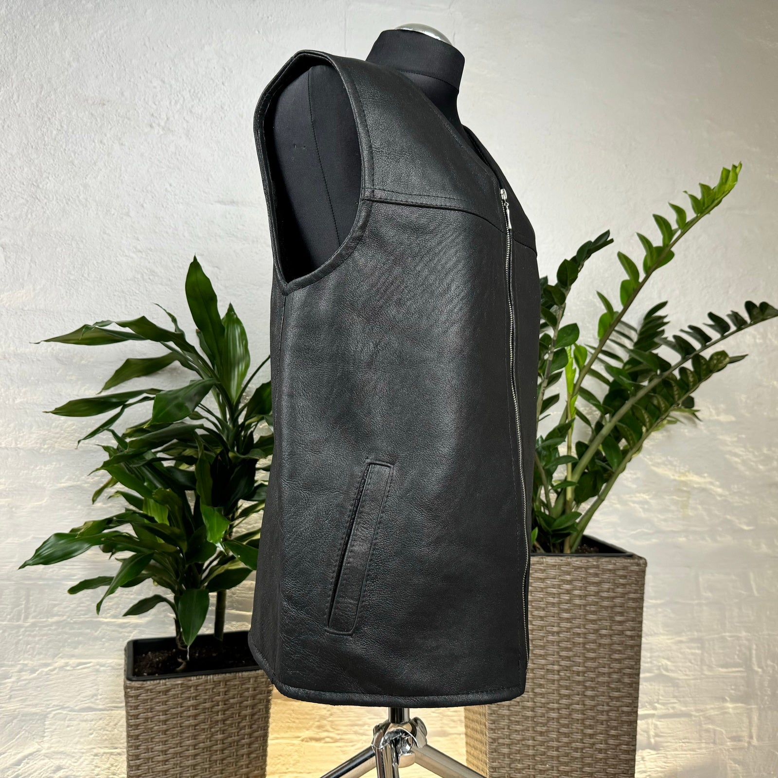 Herren Lammfell Lederweste schwarz Modell III