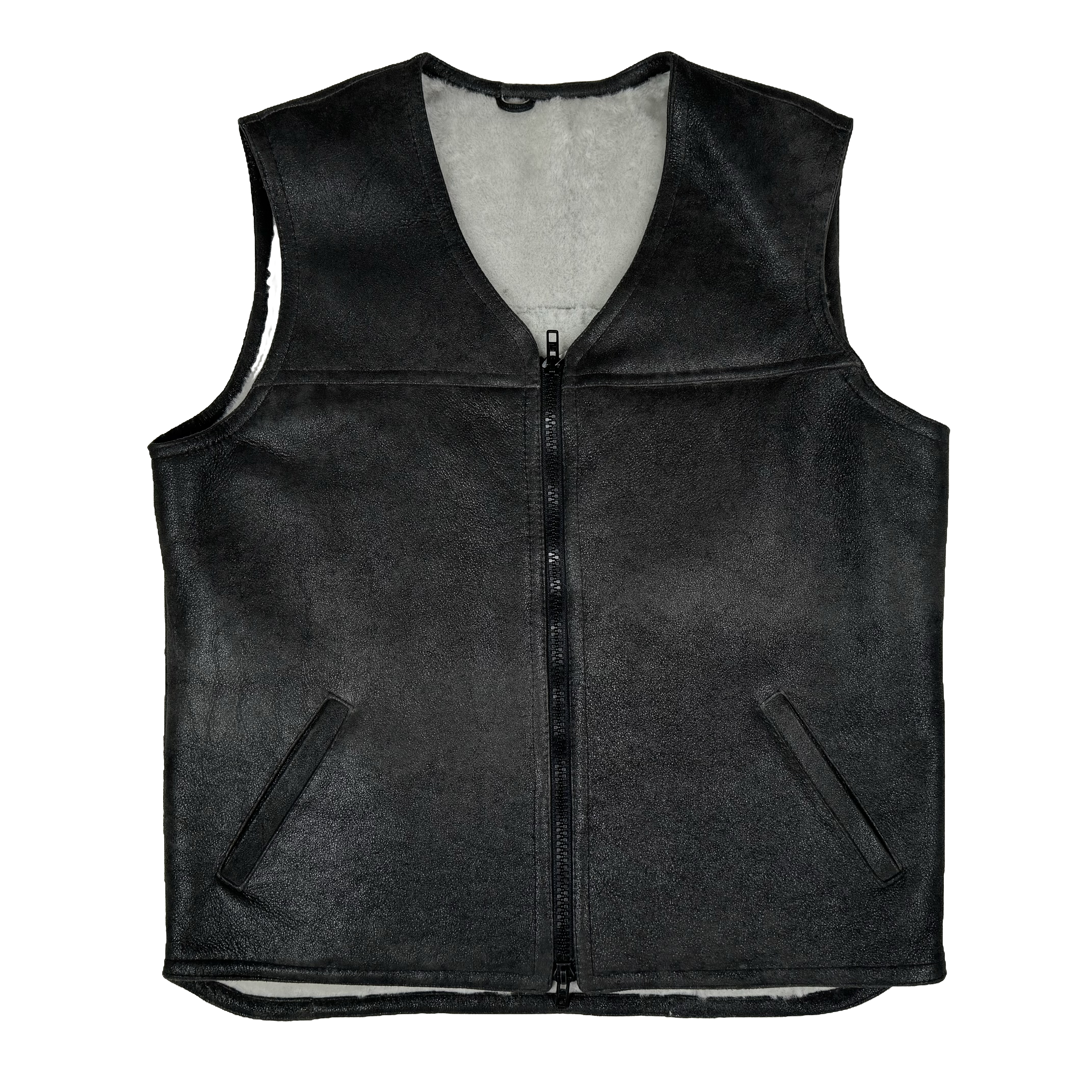 Herren Lammfell Lederweste schwarz Modell IV