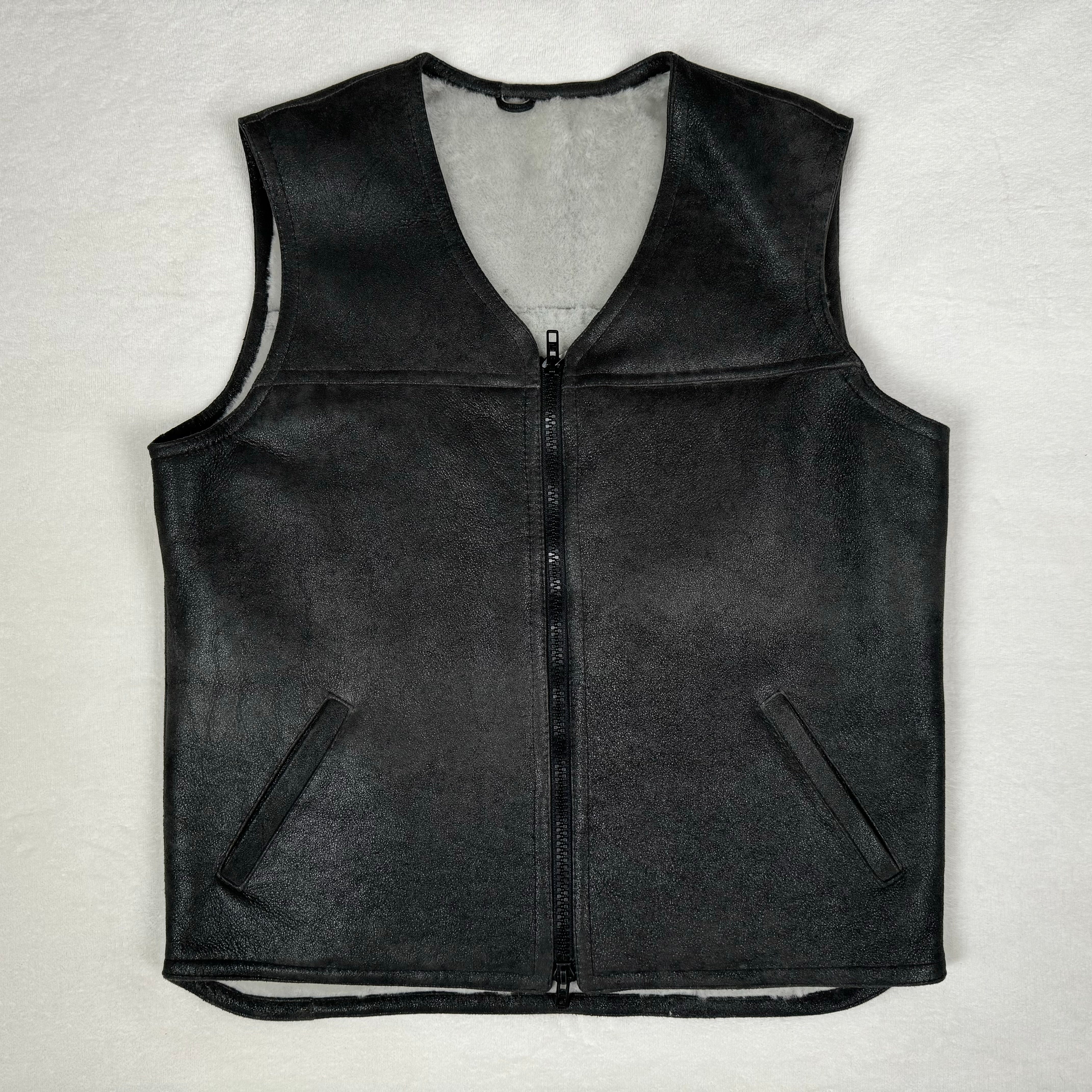 Herren Lammfell Lederweste schwarz Modell IV