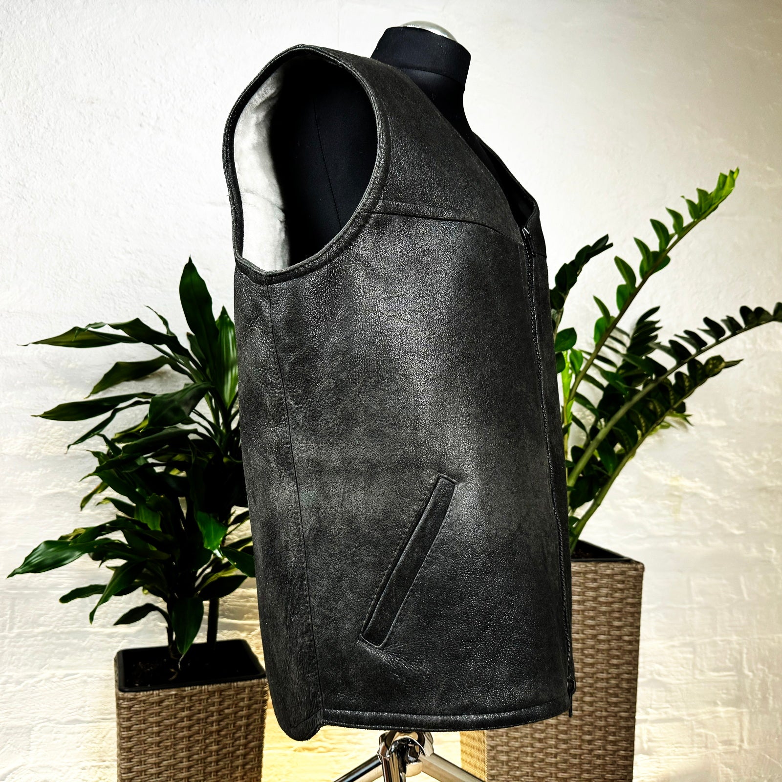 Herren Lammfell Lederweste schwarz Modell IV