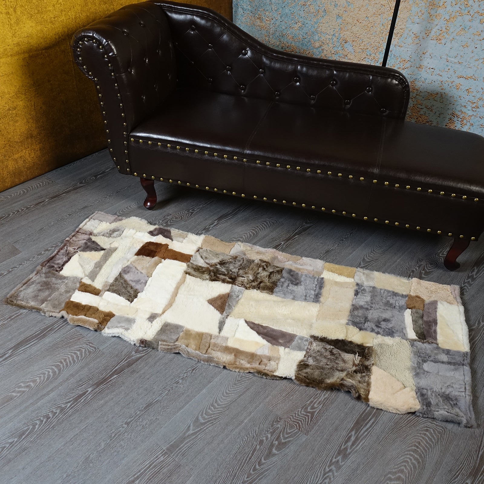 Echter Pelzläufer PL-280 Fellläufer Lammfellläufer 160x60cm beige-braun-grau