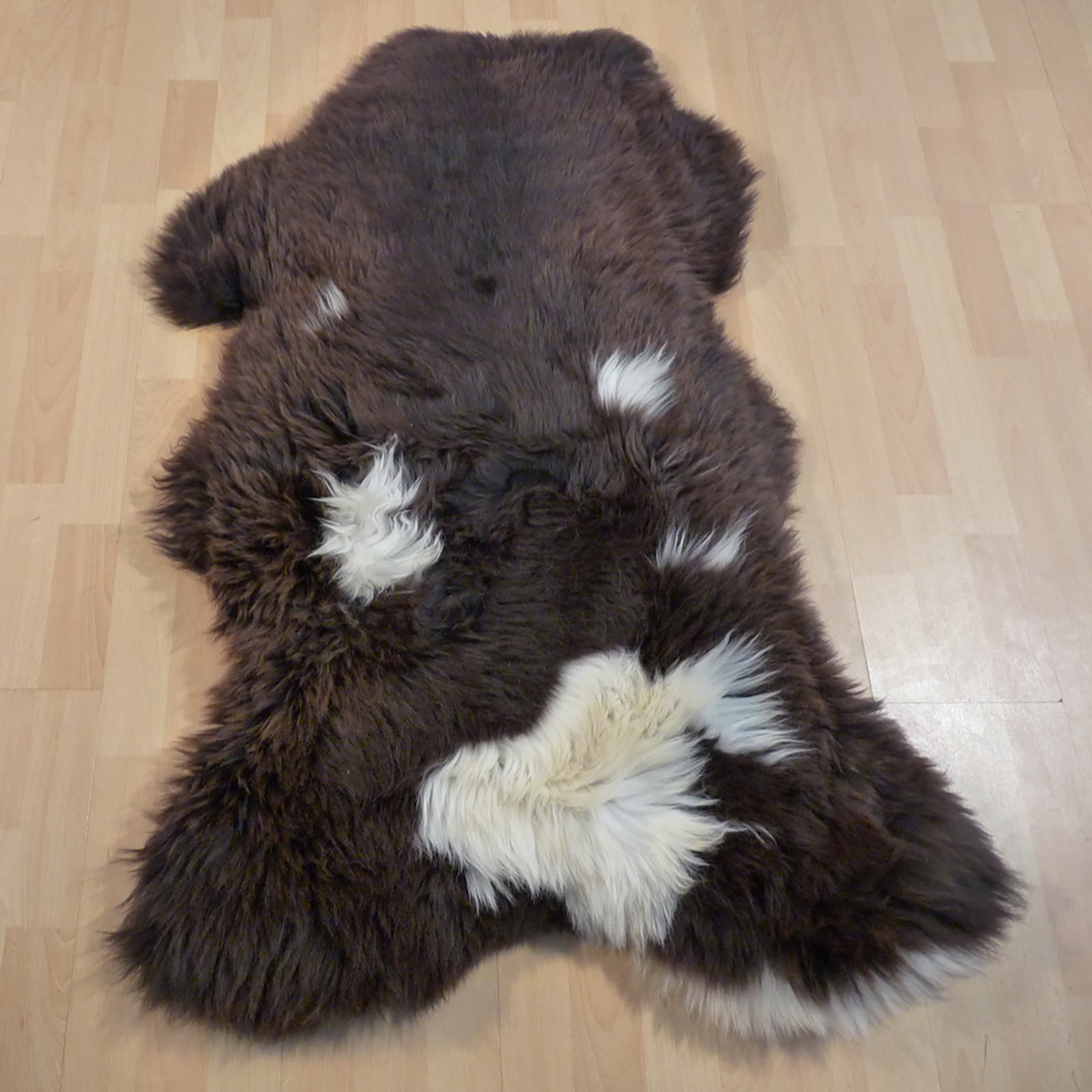 Exklusives Unikat Schaffell braun - weiß 125x80cm #12790