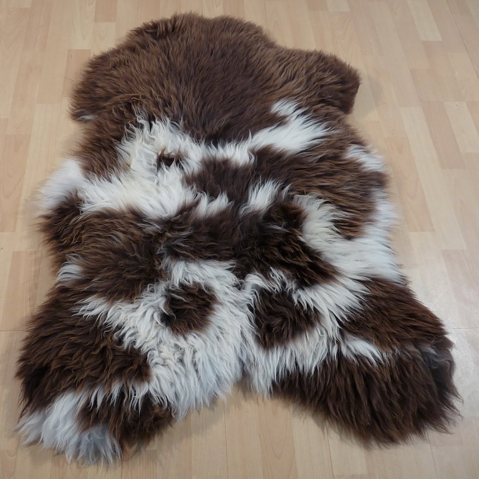 Exklusives Unikat Lammfell braun - weiß 115x85cm #12797