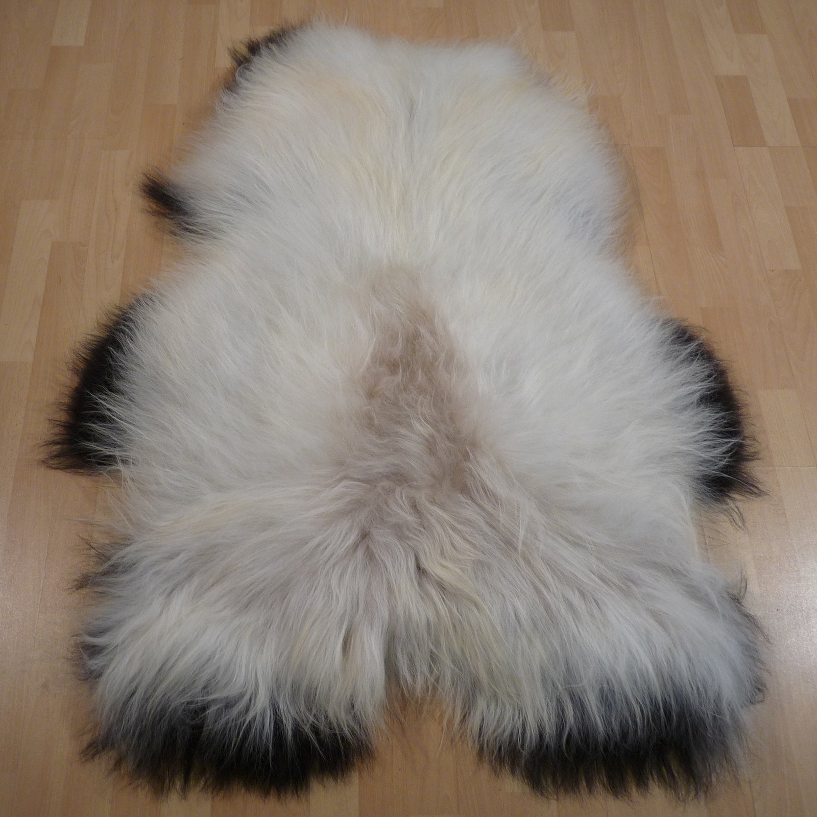 Exklusives Unikat Islandschaffell schwarz - weiß - beige 135x100cm #15795