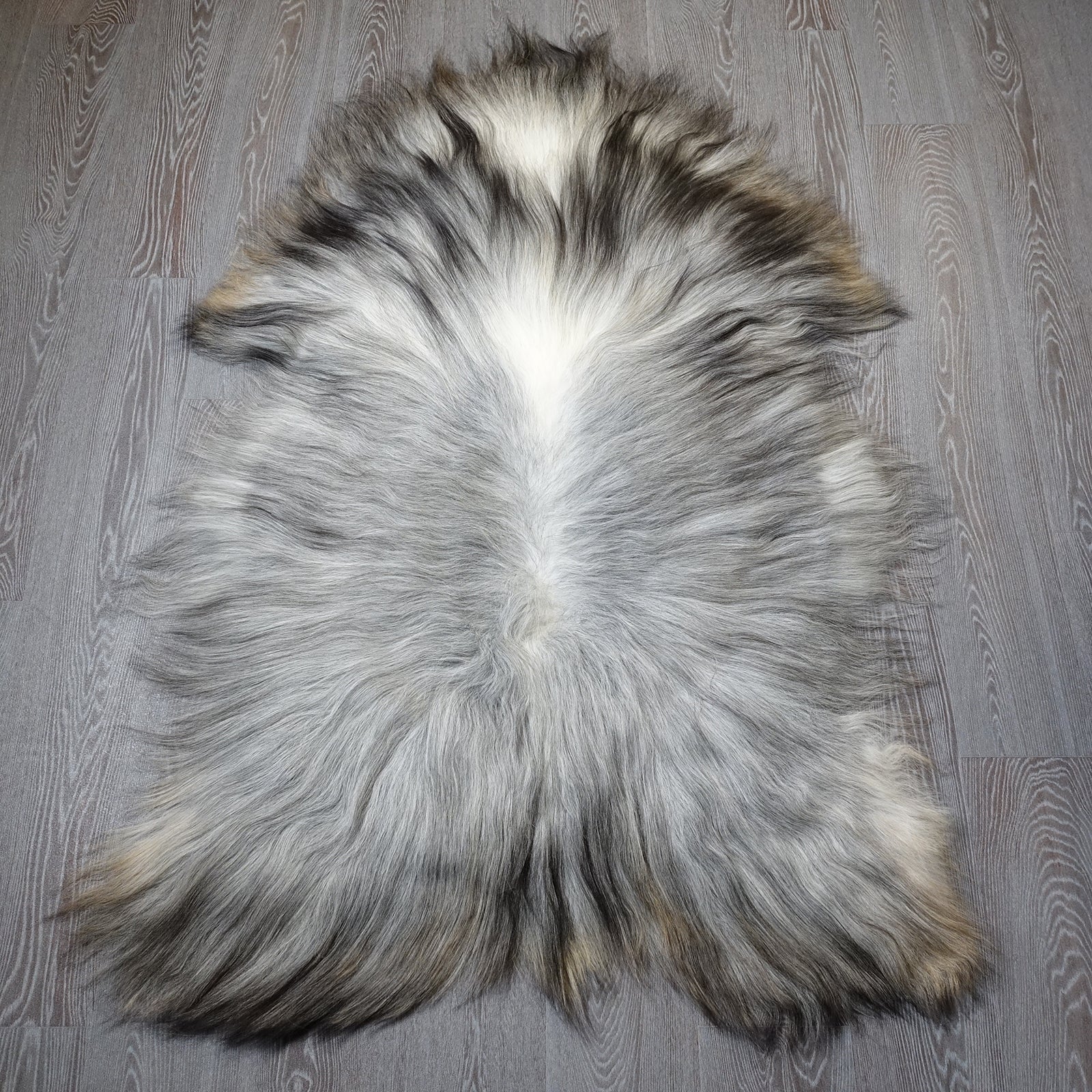 Exklusives Unikat Islandschaffell schwarz - grau 145x100cm #15913